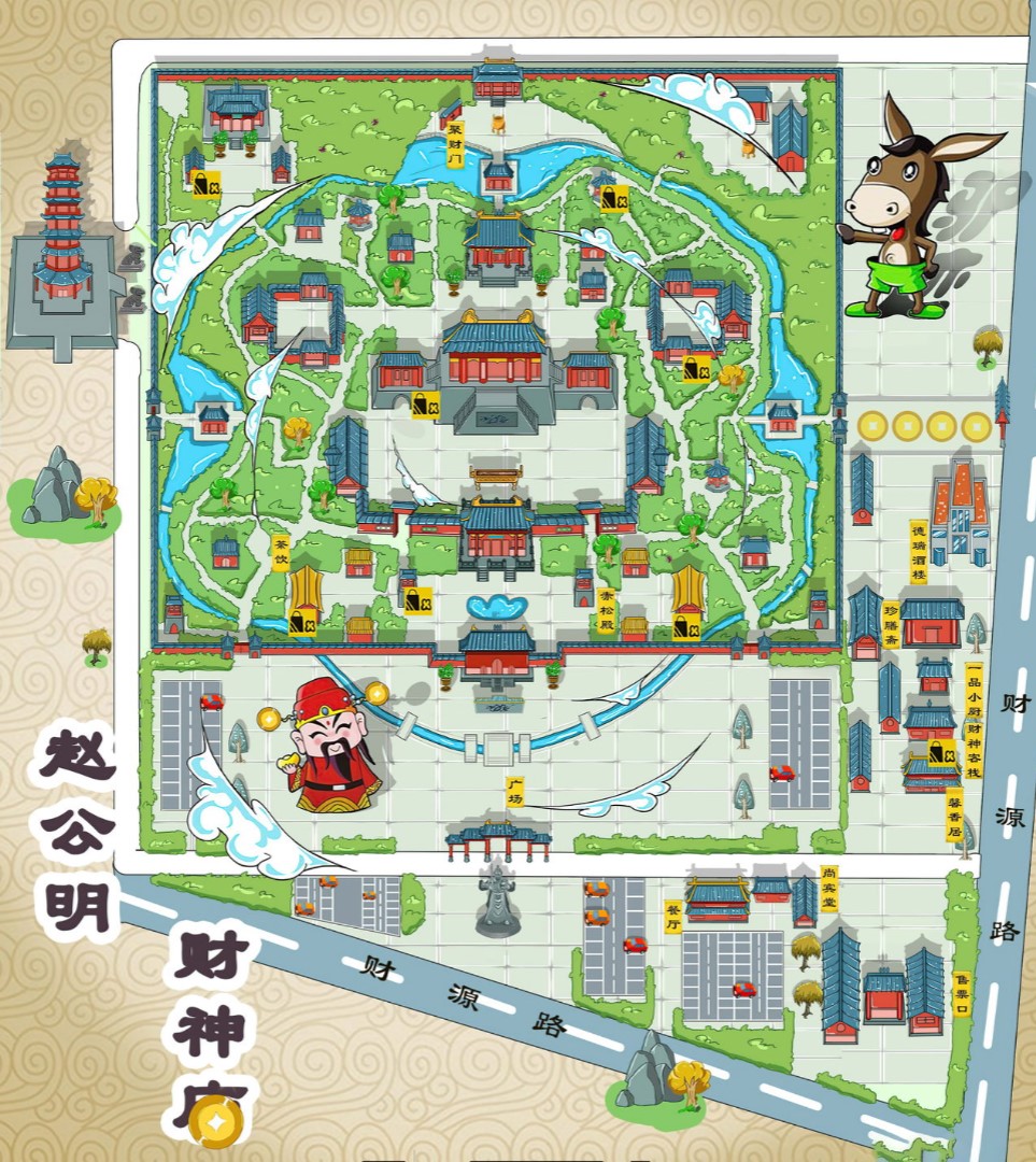 张家界寺庙类手绘地图